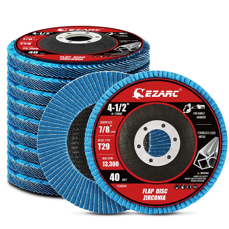 EZARC Flap Discs 40 Grit, 4 1/2 x 7/8-Inch Flap Sanding Disc, Type 29 Zirconia Grinding Wheel for Stainless Steel, Sheet Metal (10 Pack) - Image 1