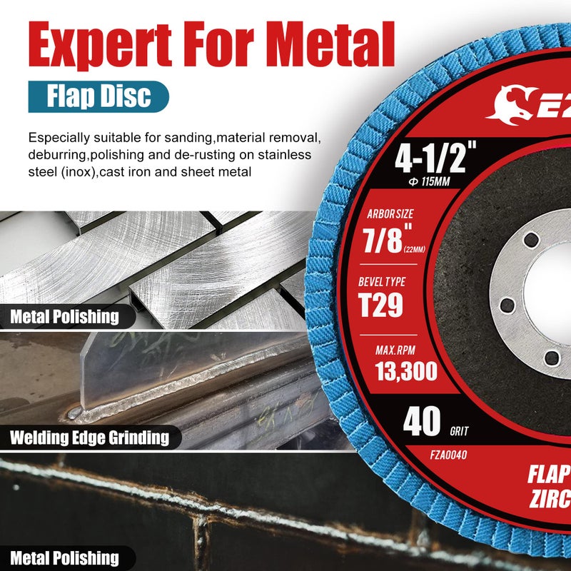 EZARC Flap Discs 40 Grit, 4 1/2 x 7/8-Inch Flap Sanding Disc, Type 29 Zirconia Grinding Wheel for Stainless Steel, Sheet Metal (10 Pack) - Image 4