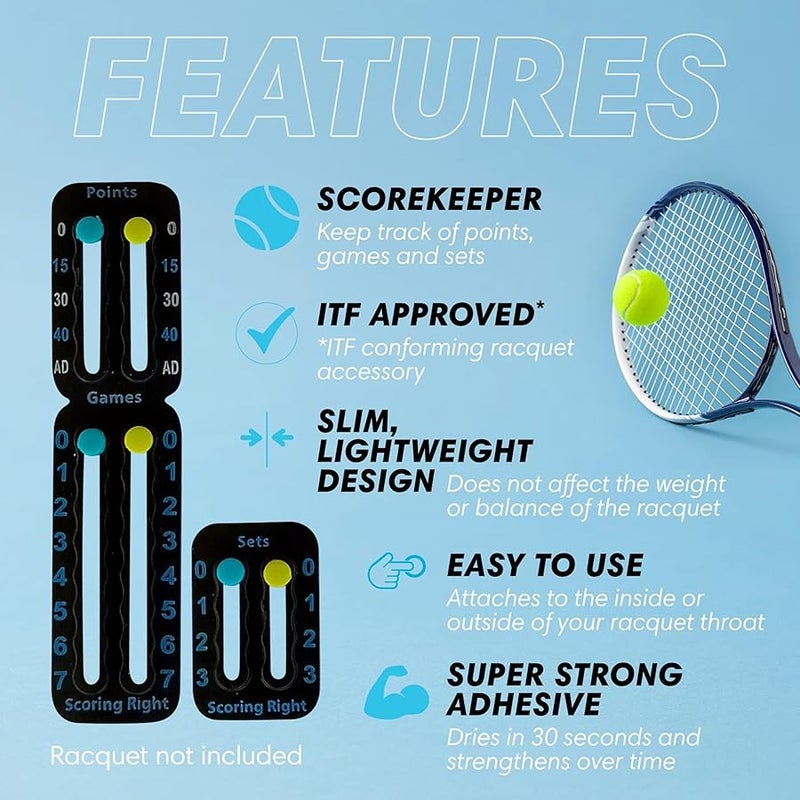 Scoring Right Portable Tennis Racket and Padel Scorekeeper, Easily Mounted Small Score Board to Keep Score of Points, Games, and Sets, ITF Conforming and Lightweight Mini Score Keeper, 1.9g, Black - Image 4