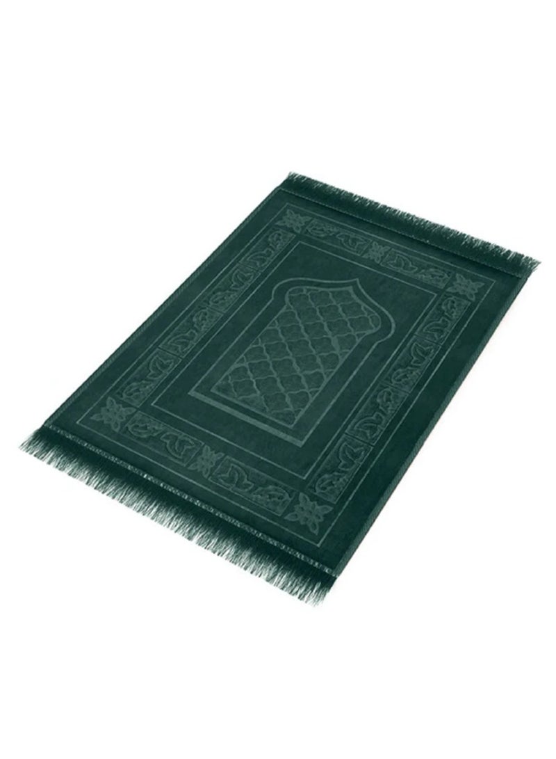MoltyFoam Deluxe Padded Prayer Mat - Anti-Slip Velvet Top Foam Embossed Janamaz for Men and Women - Green Prayer Mat Carpet