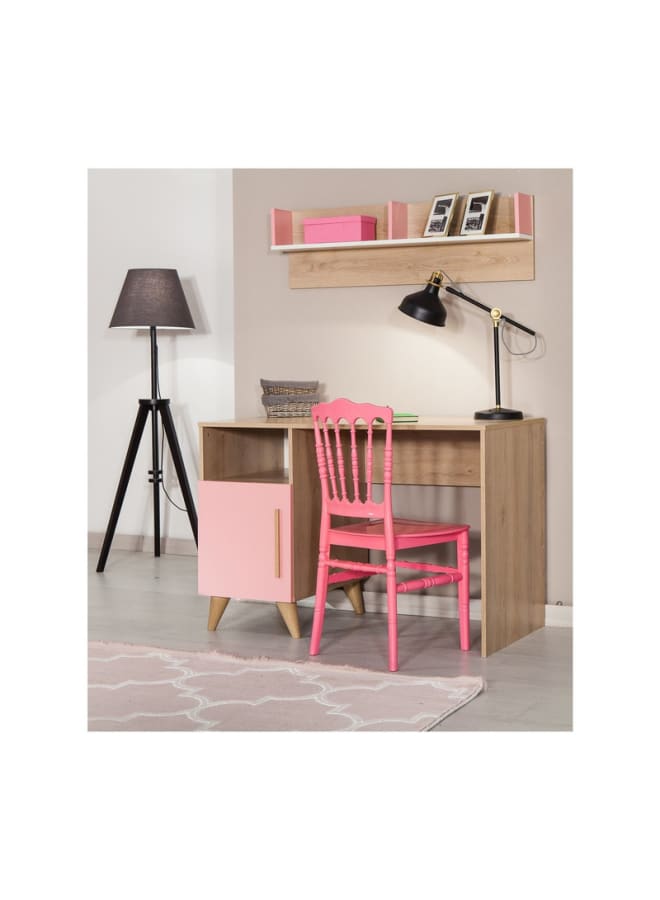 Retro Modern desk 115 cm - wooden x pink - Image 1