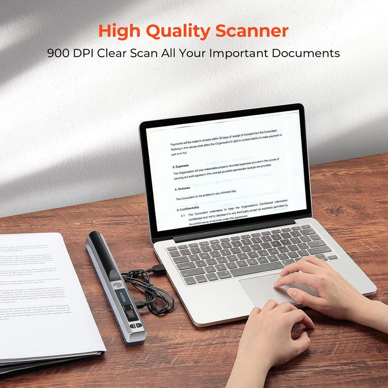 MUNBYN ماسح ضوئي محمول، ماسح ضوئي للصور للمستندات A4 والصور والنصوص بدقة 900 DPI، مسح مسطح، يتضمن بطاقة SD سعة 16 جيجابايت، قارئ مستندات باليد ينقل الصور إلى الكمبيوتر عبر كابل USB، بدون برنامج تشغيل - Image 3