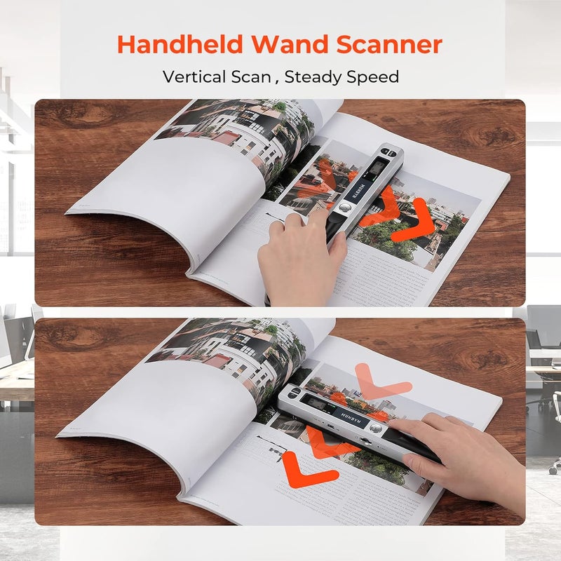MUNBYN ماسح ضوئي محمول، ماسح ضوئي للصور للمستندات A4 والصور والنصوص بدقة 900 DPI، مسح مسطح، يتضمن بطاقة SD سعة 16 جيجابايت، قارئ مستندات باليد ينقل الصور إلى الكمبيوتر عبر كابل USB، بدون برنامج تشغيل - Image 2