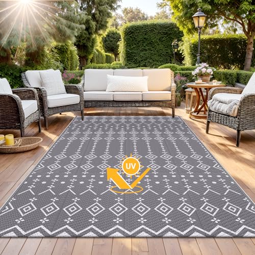 StepRite 5’ x 8’ Reversible Outdoor Rug, Waterproof Plastic Straw Rug, Patio Rug, Large Modern Area Rug Carpet, Indoor Outdoor Rugs for Camping, Porch, Deck, Balcony, Backyard, RV, Picnic(Grey) - Image 3