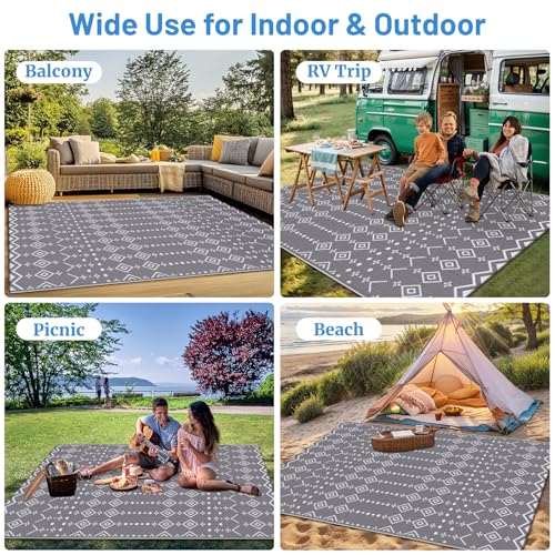StepRite 5’ x 8’ Reversible Outdoor Rug, Waterproof Plastic Straw Rug, Patio Rug, Large Modern Area Rug Carpet, Indoor Outdoor Rugs for Camping, Porch, Deck, Balcony, Backyard, RV, Picnic(Grey) - Image 2