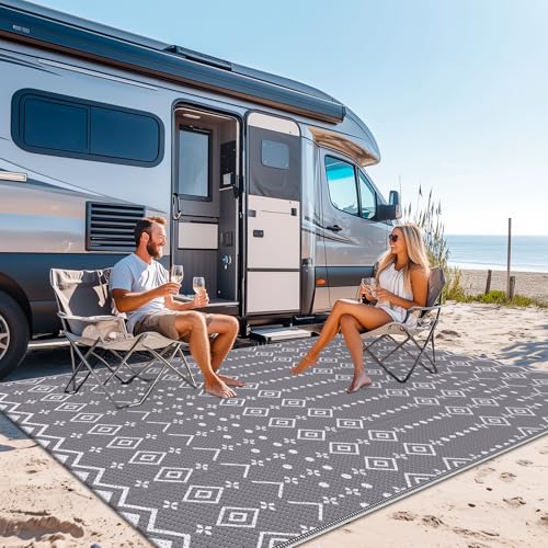 StepRite 5’ x 8’ Reversible Outdoor Rug, Waterproof Plastic Straw Rug, Patio Rug, Large Modern Area Rug Carpet, Indoor Outdoor Rugs for Camping, Porch, Deck, Balcony, Backyard, RV, Picnic(Grey) - Image 5