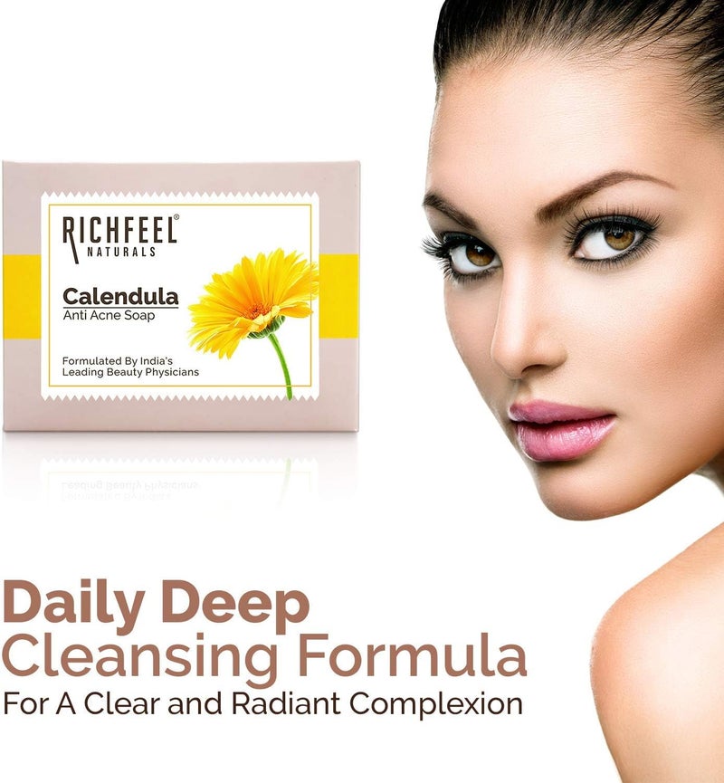 Richfeel Calendula Anti Acne Soap - 75g Pack of 4 - Image 3