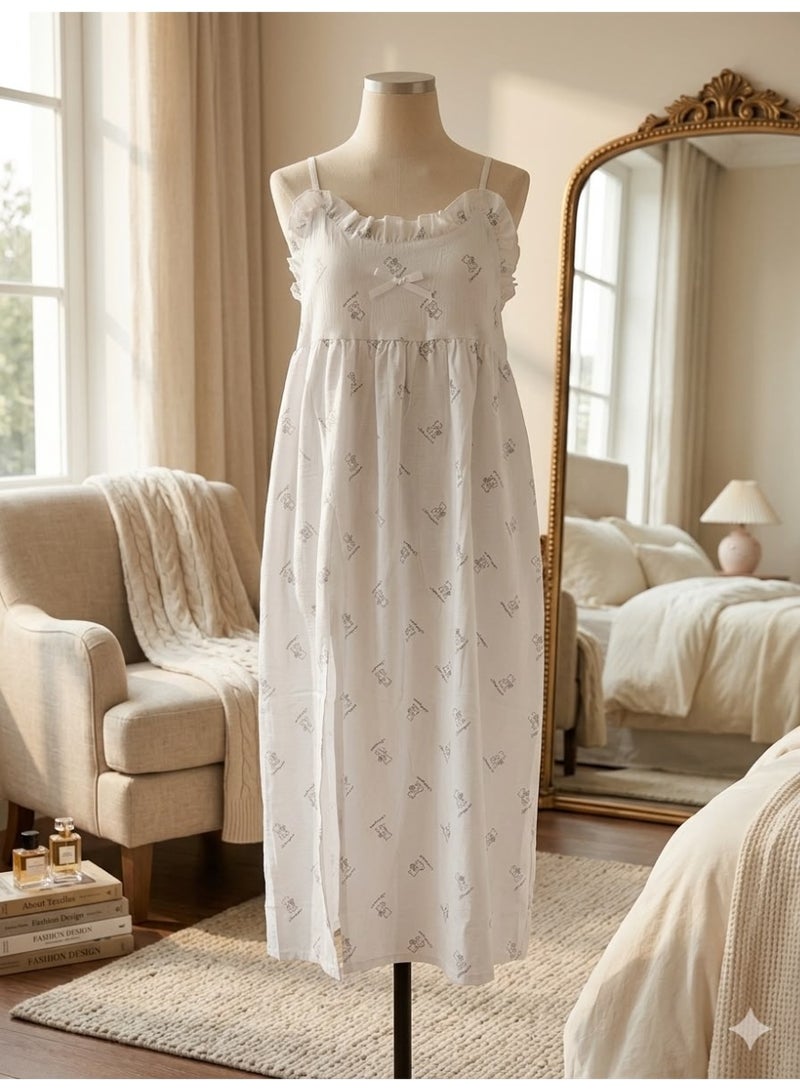 Cozy Padded Teddy Cotton Ruffle free Size Maxi Nightgown for Women - Image 1