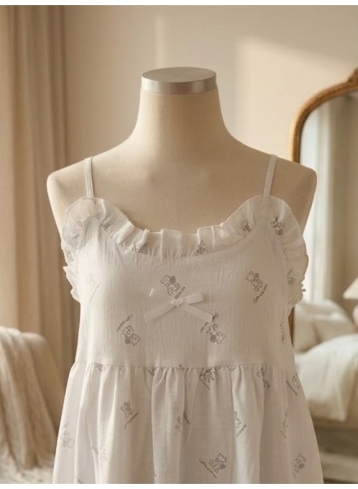 Cozy Padded Teddy Cotton Ruffle free Size Maxi Nightgown for Women - Image 2