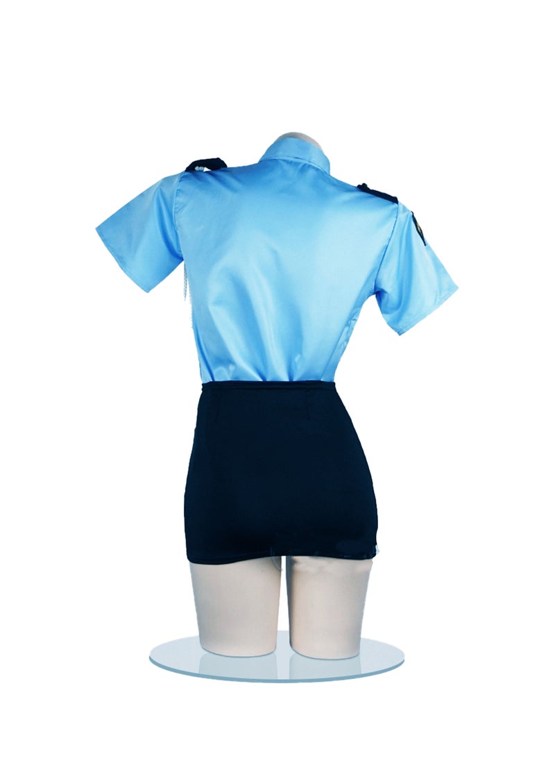 Ocean Female police costume cosplay tight uniform set for home use（blue）  - Image 3