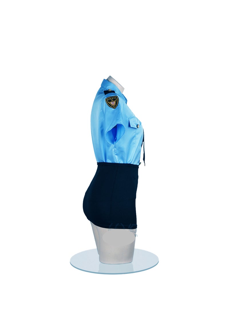 Ocean Female police costume cosplay tight uniform set for home use（blue）  - Image 4