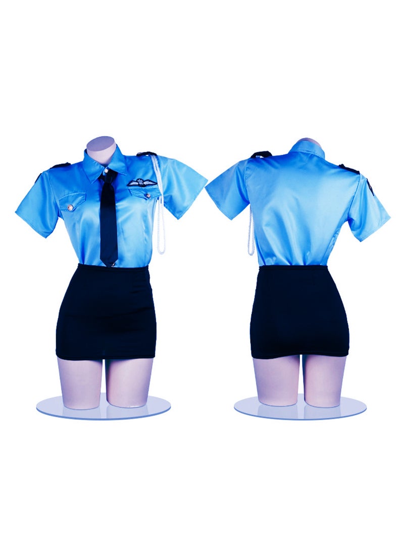 Ocean Female police costume cosplay tight uniform set for home use（blue）  - Image 1