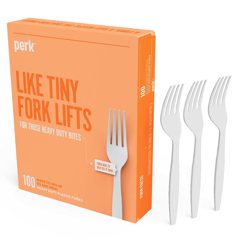 Staples Perk Plastic Forks HeavyWeight Disposable Silverware Perfect For Breakfast Snacks Desserts 100Pack White