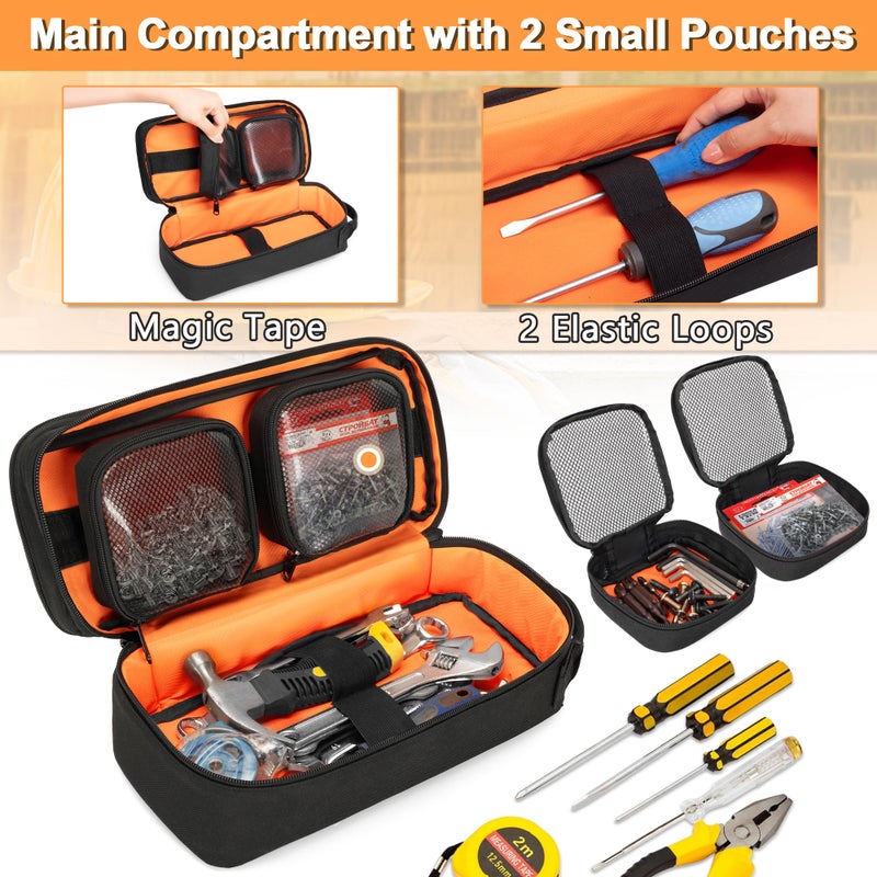 Rexmica Heavy Duty Small Tool Bag Storage with 2 Zipper Pouches, Multi-functional Tactical Molle Tool Organizer Case with Locking Carabiner for Camping, Road Trip, Electricians, EDC, Multimeter Case - Image 3