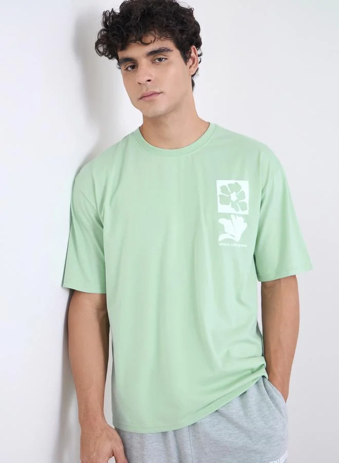 Styli Men Green Graphic Print Crew Neck T-Shirt