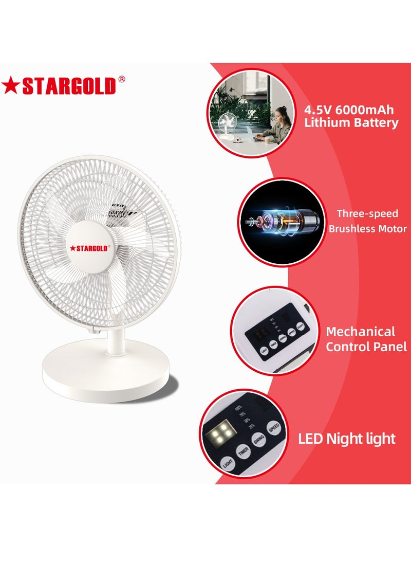 ستارجولد مروحة طاولة قابلة للشحن مقاس 12 بوصة مع 4 مصابيح SMD LED - Image 3