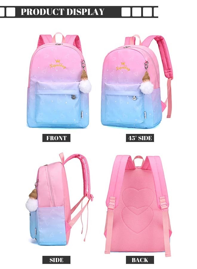 roaiss 3-Piece Set Starry Sky Printed Functional Backpacks with Large Capacity  Schoolbag Shoulder Bag and Pencil Case with Doll Pendant for Kids Lightweight Waterproof Casual  Bag in Pink and Blue - Image 5