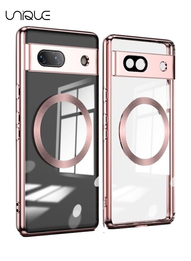Unique Case for Google Pixel 7a 5G, Wireless Charging with MagSafing Built-in Magnets Compatible Faster Charging Slim Fit Anti-Yellowing Case Soft TPU Clear Cover - Rose Gold - Image 1