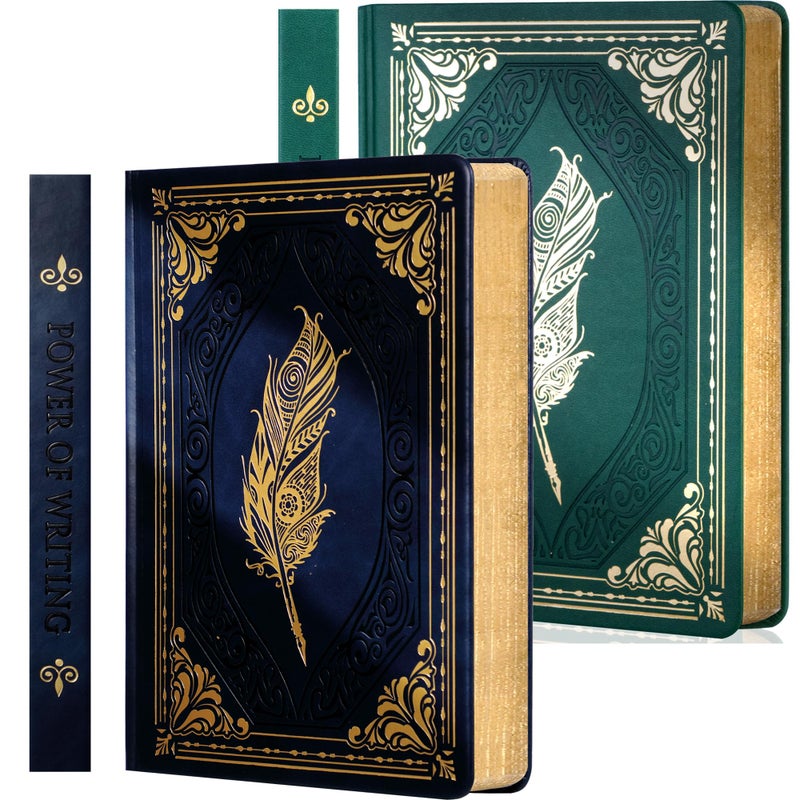 Cagie 2 Pack 320 Pages Thick Hardcover Journaling Notebooks Vintage Leather Journal For Women Men A5 College Ruled Journals For Writing With Gift Box  5.7 X 8.3 In  Blue  Dark Green - Image 1