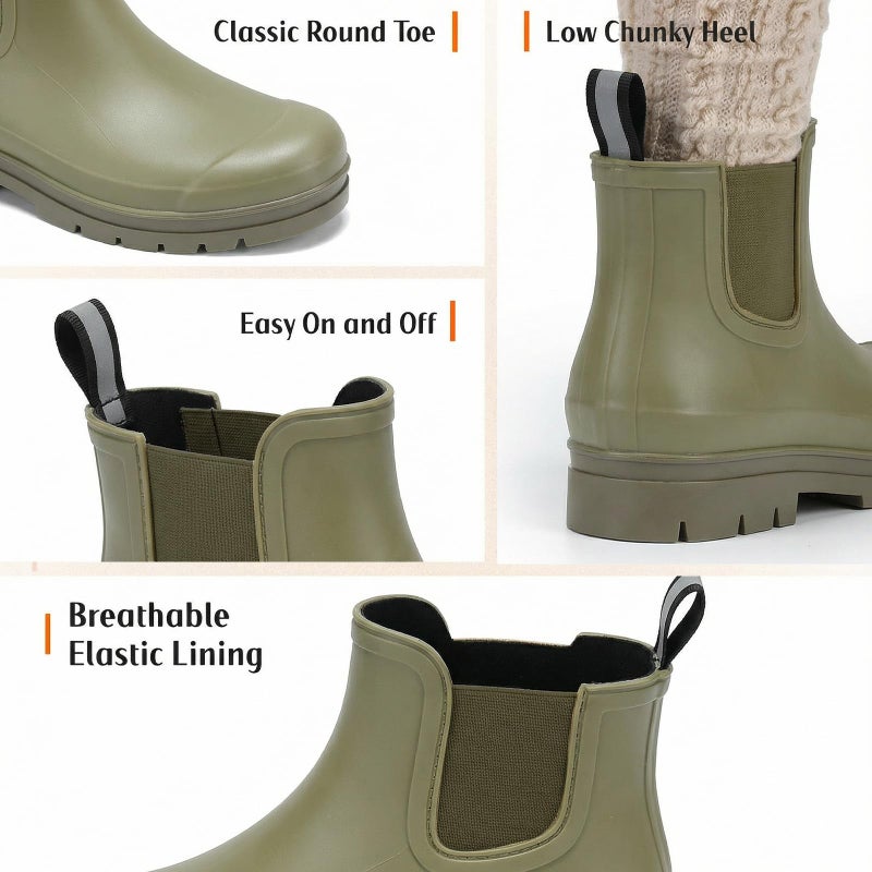 Furuian Women's Ankle Rain Boots Waterproof Chelsea Rain Boots Rubber Boots Women Short Garden Boots Anti Slip Outdoor Lightweight Work Bootiesï¼ŒGreenï¼Œ9 - Image 4