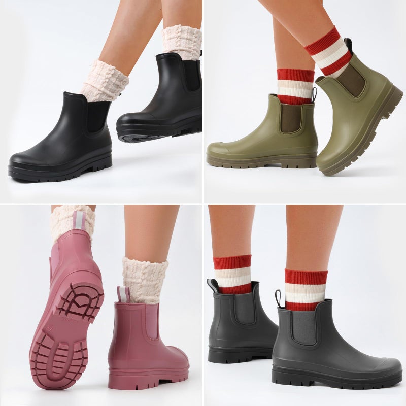 Furuian Women's Ankle Rain Boots Waterproof Chelsea Rain Boots Rubber Boots Women Short Garden Boots Anti Slip Outdoor Lightweight Work Bootiesï¼ŒGreenï¼Œ9 - Image 2