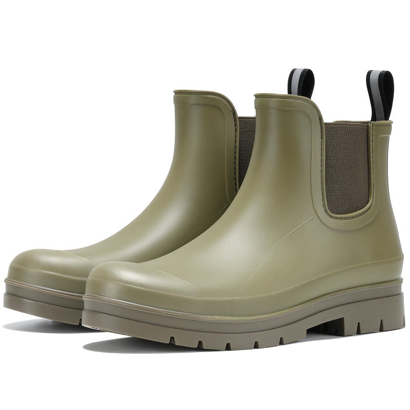 Furuian Women's Ankle Rain Boots Waterproof Chelsea Rain Boots Rubber Boots Women Short Garden Boots Anti Slip Outdoor Lightweight Work Bootiesï¼ŒGreenï¼Œ9 - Image 1