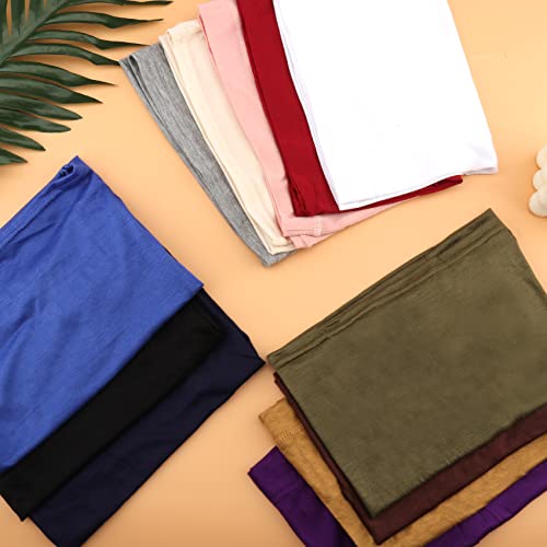 Jelyne 12 Pcs Under Hijab Cap Stretch Solid Color Muslim Under Scarf Bonnet Jersey Cap Unisex Head Wrap Tube Hat Opens on 2 Ends Neck Cover - Image 5