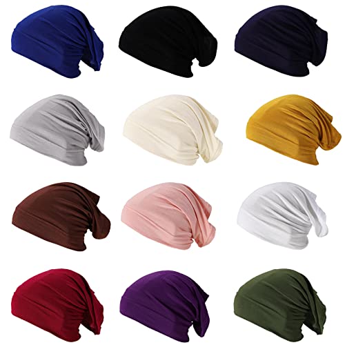 Jelyne 12 Pcs Under Hijab Cap Stretch Solid Color Muslim Under Scarf Bonnet Jersey Cap Unisex Head Wrap Tube Hat Opens on 2 Ends Neck Cover - Image 1