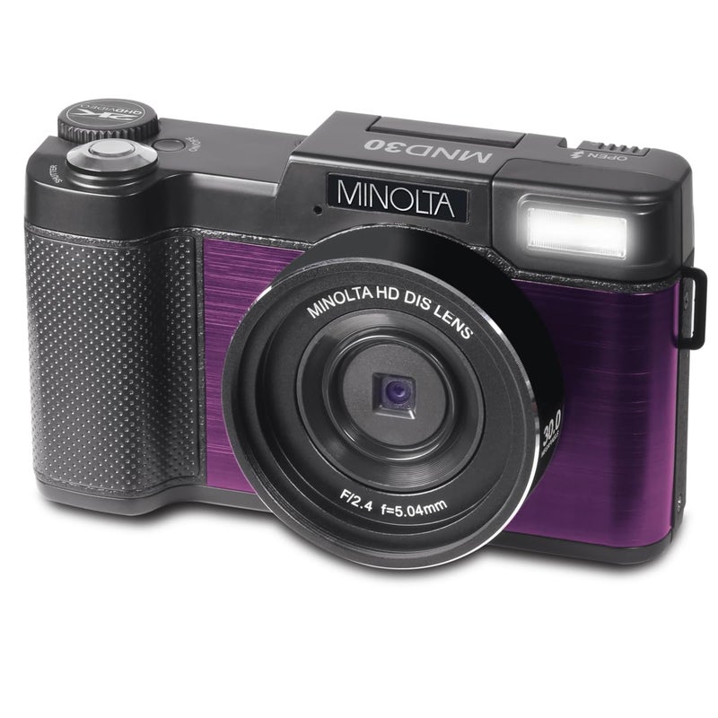 Minolta 30MP Digital Camera â€“ 2.7K Ultra HD Video, 3-inch 180Â° LCD Screen, Face Detection, Anti-Shake, 9 Scene Modes, Photo Burst, Panorama, CMOS Sensor, 32GB Card (Purple) - Image 1