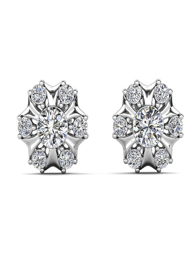 Cate & Chloe Millie 18k White Gold Stud Earrings with Round Cut Simulated Diamond Crystals, Elegant Flower Jewelry for Women, Gift for Her - Image 1