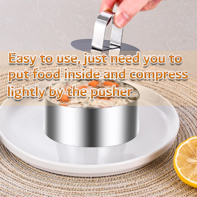 DATANYA Round Cake Ring Molds, 3 Inch Stainless Steel Food Rings Mold with Pushers 3 â€˜â€™ Crumpet Tart Rings for Tuna Tartare, Dessert Cooking (6 Rings & 2 Pushers) - Image 5