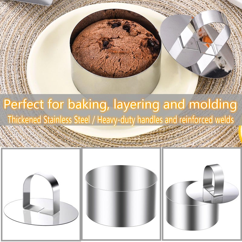 DATANYA Round Cake Ring Molds, 3 Inch Stainless Steel Food Rings Mold with Pushers 3 â€˜â€™ Crumpet Tart Rings for Tuna Tartare, Dessert Cooking (6 Rings & 2 Pushers) - Image 3