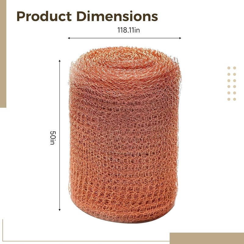 Copper Mesh Barrier Screen, 49.2 in X 984.3 in Pure Copper, Plant Protection & Rodent Deterrence - Image 4