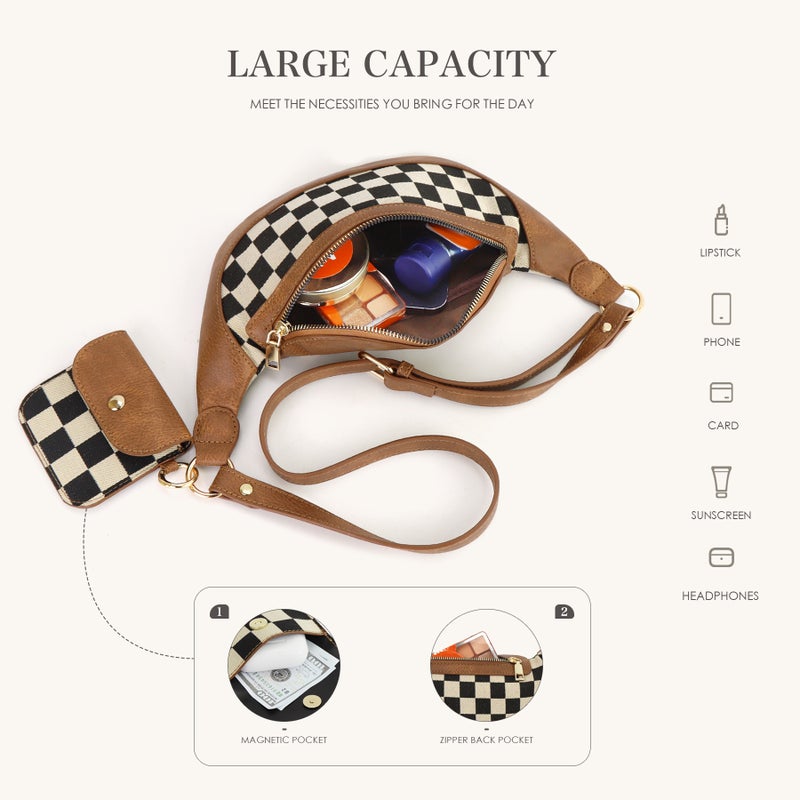 New Style All-Match Chessboard Chest Bag Fashionable Plaid Waist Bag Shoulder Bag Crossbody Bag Adjustable Shoulder Strap - Image 4