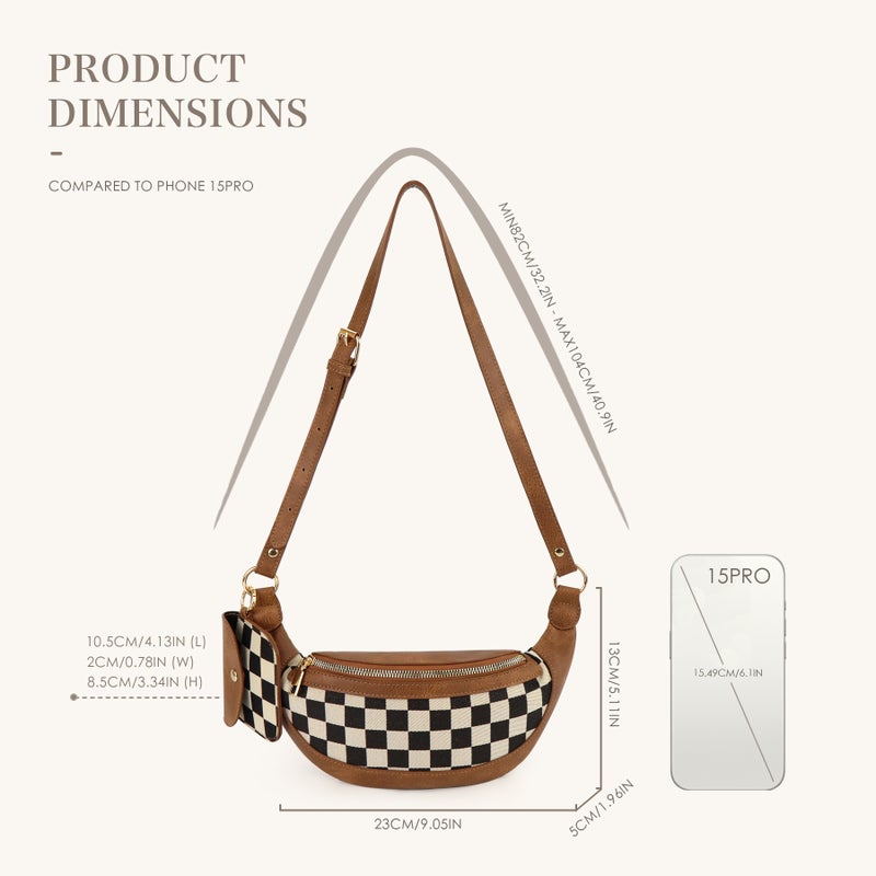 New Style All-Match Chessboard Chest Bag Fashionable Plaid Waist Bag Shoulder Bag Crossbody Bag Adjustable Shoulder Strap - Image 5