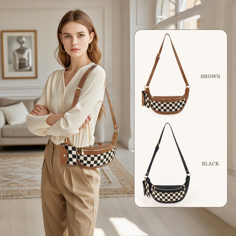 New Style All-Match Chessboard Chest Bag Fashionable Plaid Waist Bag Shoulder Bag Crossbody Bag Adjustable Shoulder Strap - Image 2