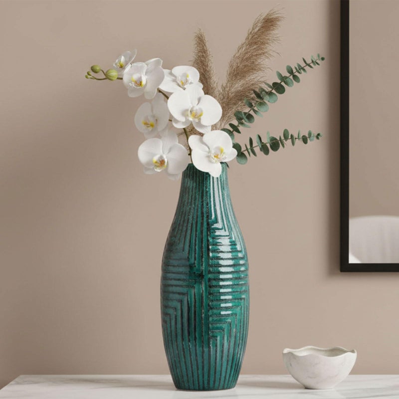 hjn Teal Ceramic Vase for Home Decor, Flower Vase for Centerpieces, Modern Decor Vases for Living Room/Bookshelf/Mantel/Home Decor Accents - Teal-13.8" H - Image 4