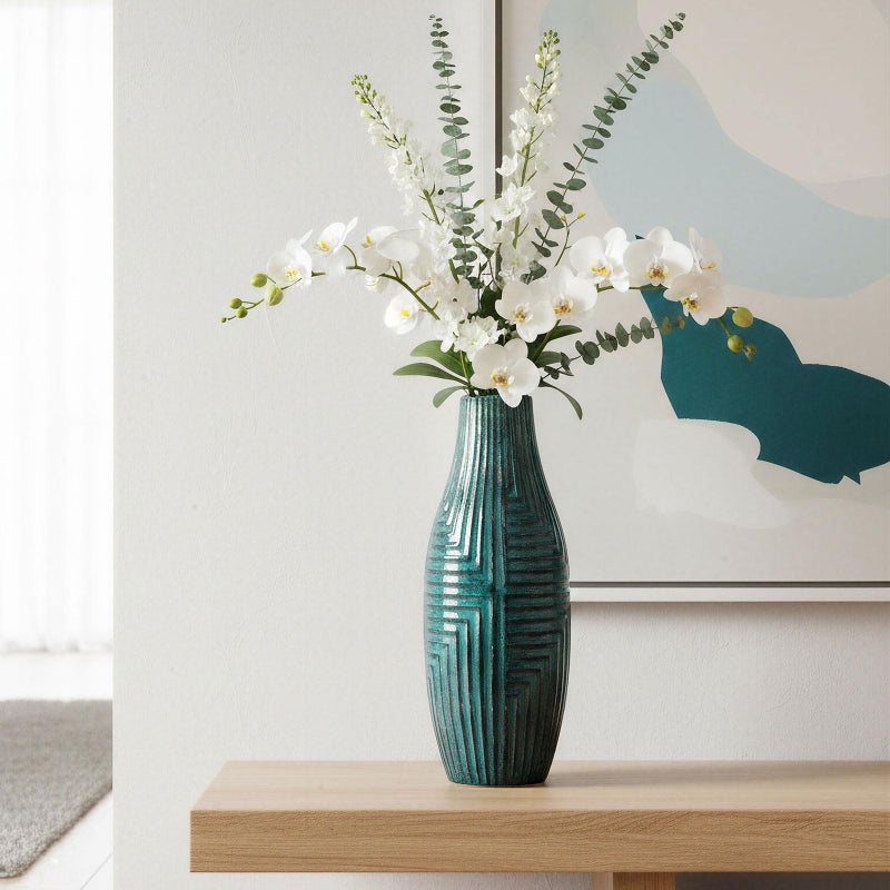 hjn Teal Ceramic Vase for Home Decor, Flower Vase for Centerpieces, Modern Decor Vases for Living Room/Bookshelf/Mantel/Home Decor Accents - Teal-13.8" H - Image 2