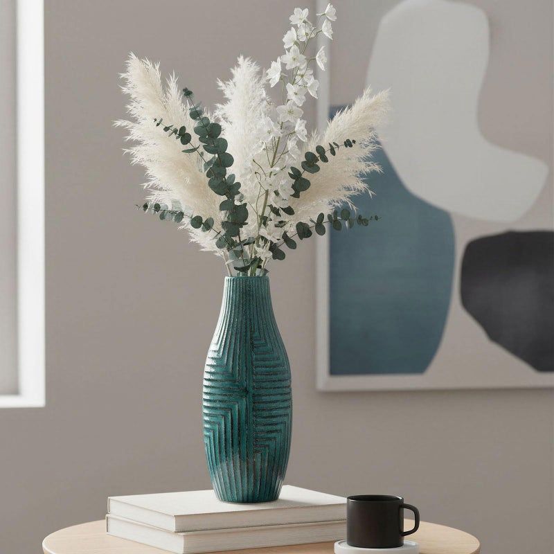 hjn Teal Ceramic Vase for Home Decor, Flower Vase for Centerpieces, Modern Decor Vases for Living Room/Bookshelf/Mantel/Home Decor Accents - Teal-13.8" H - Image 3