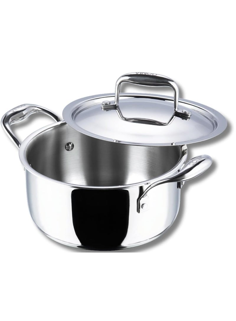 Vinod Platinum Triply Stainless Steel Saucepot with Lid - 24 cm, 5 L, Silver (Induction Friendly) - Image 1