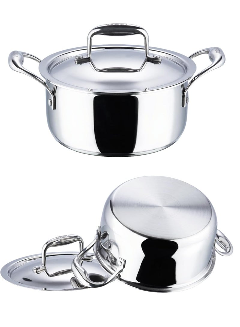 Vinod Platinum Triply Stainless Steel Saucepot with Lid - 24 cm, 5 L, Silver (Induction Friendly) - Image 2