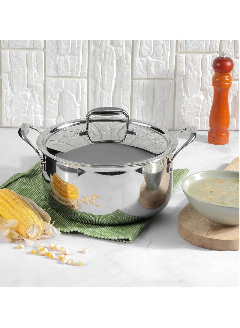Vinod Platinum Triply Stainless Steel Saucepot with Lid - 24 cm, 5 L, Silver (Induction Friendly) - Image 3