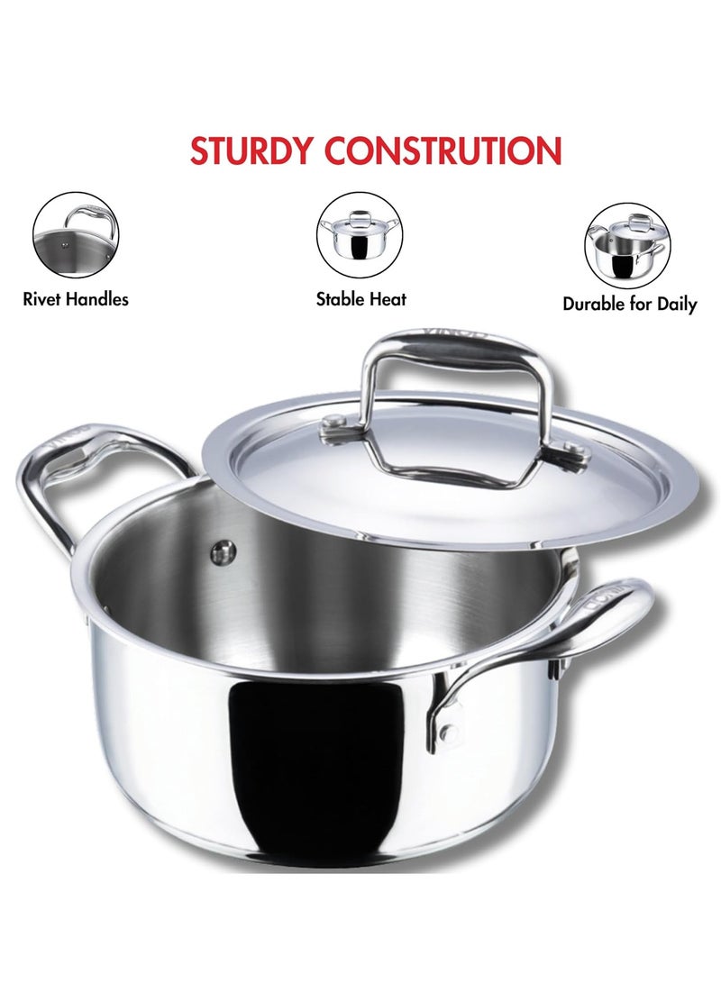 Vinod Platinum Triply Stainless Steel Saucepot with Lid - 24 cm, 5 L, Silver (Induction Friendly) - Image 5