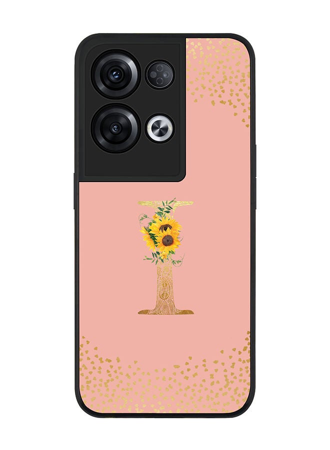 Stylizedd Rugged Black edge case for Oppo Reno8 Pro Slim fit Soft Case Flexible Rubber Edges Anti Drop TPU Gel Thin Cover - Custom Monogram Initial Letter Floral Pattern Alphabet - I (Rose Pink ) - Image 1
