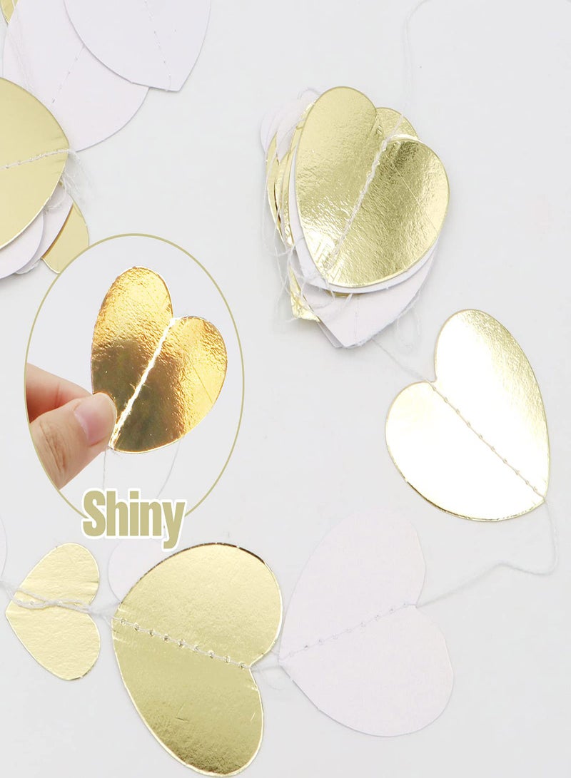 Party Streamers Paper Streamer Banner 52Ft White Gold Love Heart Garland Hanging Paper Streamer Banner for Anniversary Bachelorette Engagement Wedding Bridal Shower Birthday Party Decorations - Image 5
