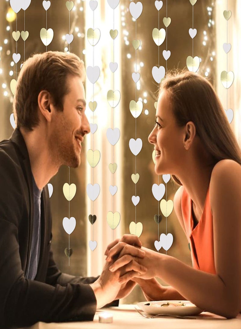 Party Streamers Paper Streamer Banner 52Ft White Gold Love Heart Garland Hanging Paper Streamer Banner for Anniversary Bachelorette Engagement Wedding Bridal Shower Birthday Party Decorations - Image 3