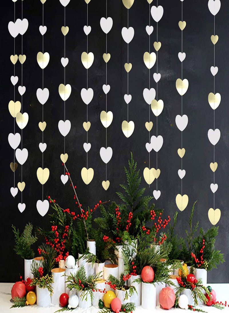 Party Streamers Paper Streamer Banner 52Ft White Gold Love Heart Garland Hanging Paper Streamer Banner for Anniversary Bachelorette Engagement Wedding Bridal Shower Birthday Party Decorations - Image 4