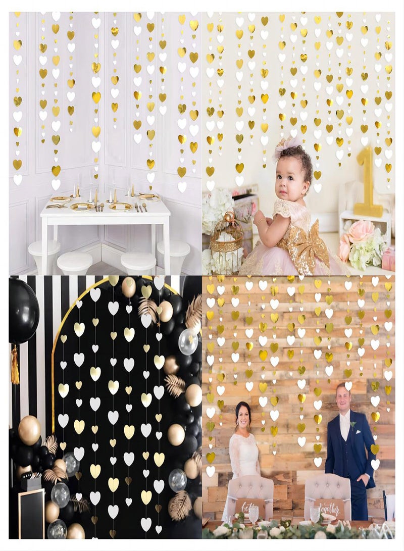 Party Streamers Paper Streamer Banner 52Ft White Gold Love Heart Garland Hanging Paper Streamer Banner for Anniversary Bachelorette Engagement Wedding Bridal Shower Birthday Party Decorations - Image 2