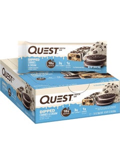 Quest Nutrition Dipped Chocolate Cookies & Cream Protein Bars, High Protein, Low Carb, Gluten Free, Keto Friendly, 12 Count  - Image 1