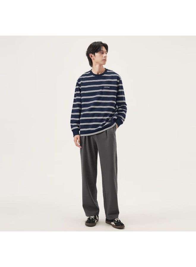 Gxgjeans Men's Colorblock Striped Fashion Loose Fit Crew Neck Long Sleeve T-shirt  Autumn New Navy Stripe 175/l - Image 3